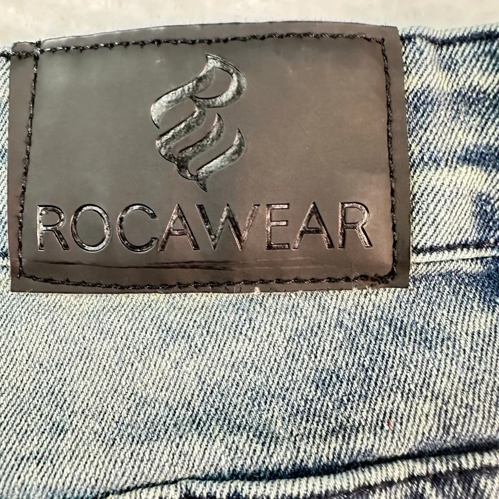 Rocawear Skinny‎ Jeans Mens 34x32 Blue Acid Wash Stretch Denim Streetwear - Picture 15 of 16